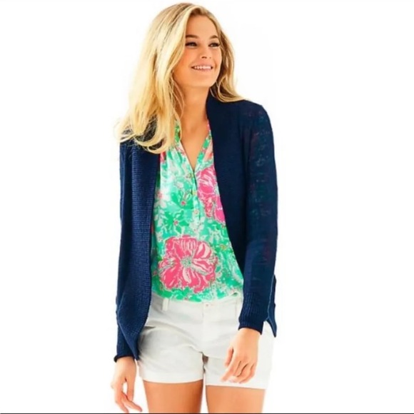 Lilly Pulitzer Women’s Amalie Navy Blue Knit Open...